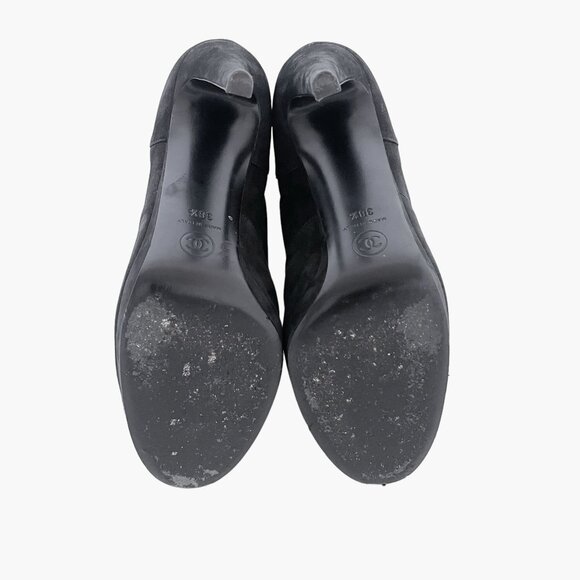 Chanel Lace Up CC Booties EU 38.5 US 7.5-8 Black Cap Toe High Heel Ankle Boot - Picture 9 of 15